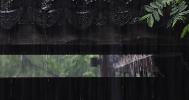<strong>江南园林</strong>庭院雨季下雨雨滴空镜